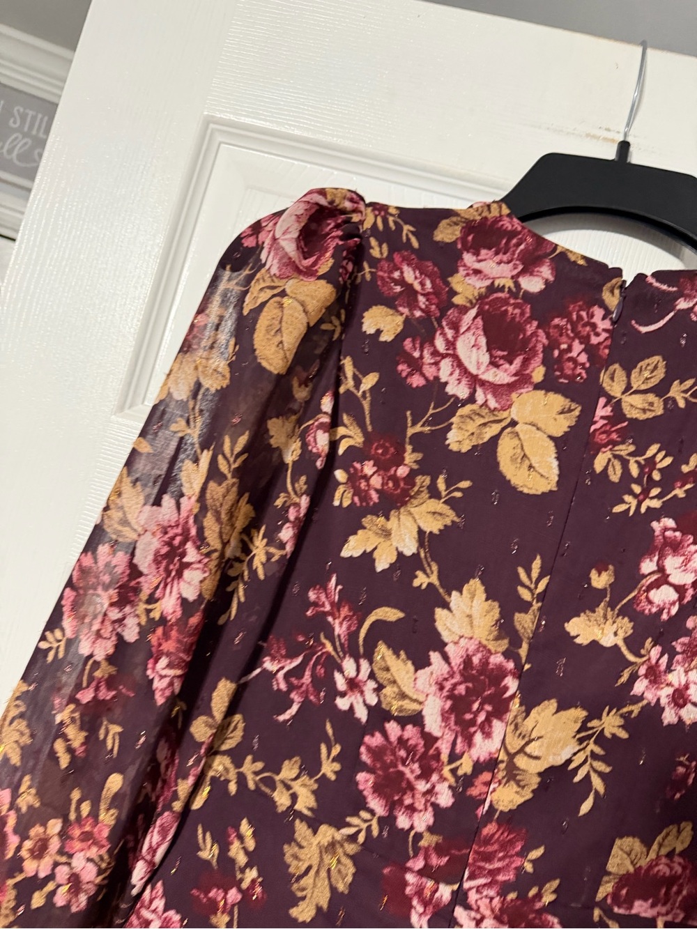 Express Burgundy Floral Wrap-Style/Gathered Mini Dress - Picture 12 of 16